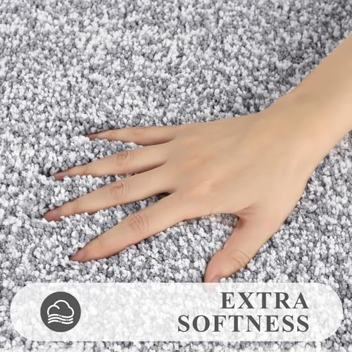Pauwer Bathroom Rug Set 3 Piece, Non-Slip Absorbent Bath Mats, Microfiber Soft, Absorbent Plush Shaggy Carpets Includes U-Shaped Toilet Mat for Bath Floor, Shower, Light Grey - Image 2