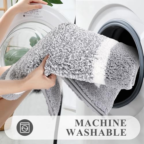 Pauwer Bathroom Rug Set 3 Piece, Non-Slip Absorbent Bath Mats, Microfiber Soft, Absorbent Plush Shaggy Carpets Includes U-Shaped Toilet Mat for Bath Floor, Shower, Light Grey - Image 5