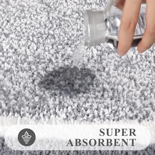 Pauwer Bathroom Rug Set 3 Piece, Non-Slip Absorbent Bath Mats, Microfiber Soft, Absorbent Plush Shaggy Carpets Includes U-Shaped Toilet Mat for Bath Floor, Shower, Light Grey - Image 4