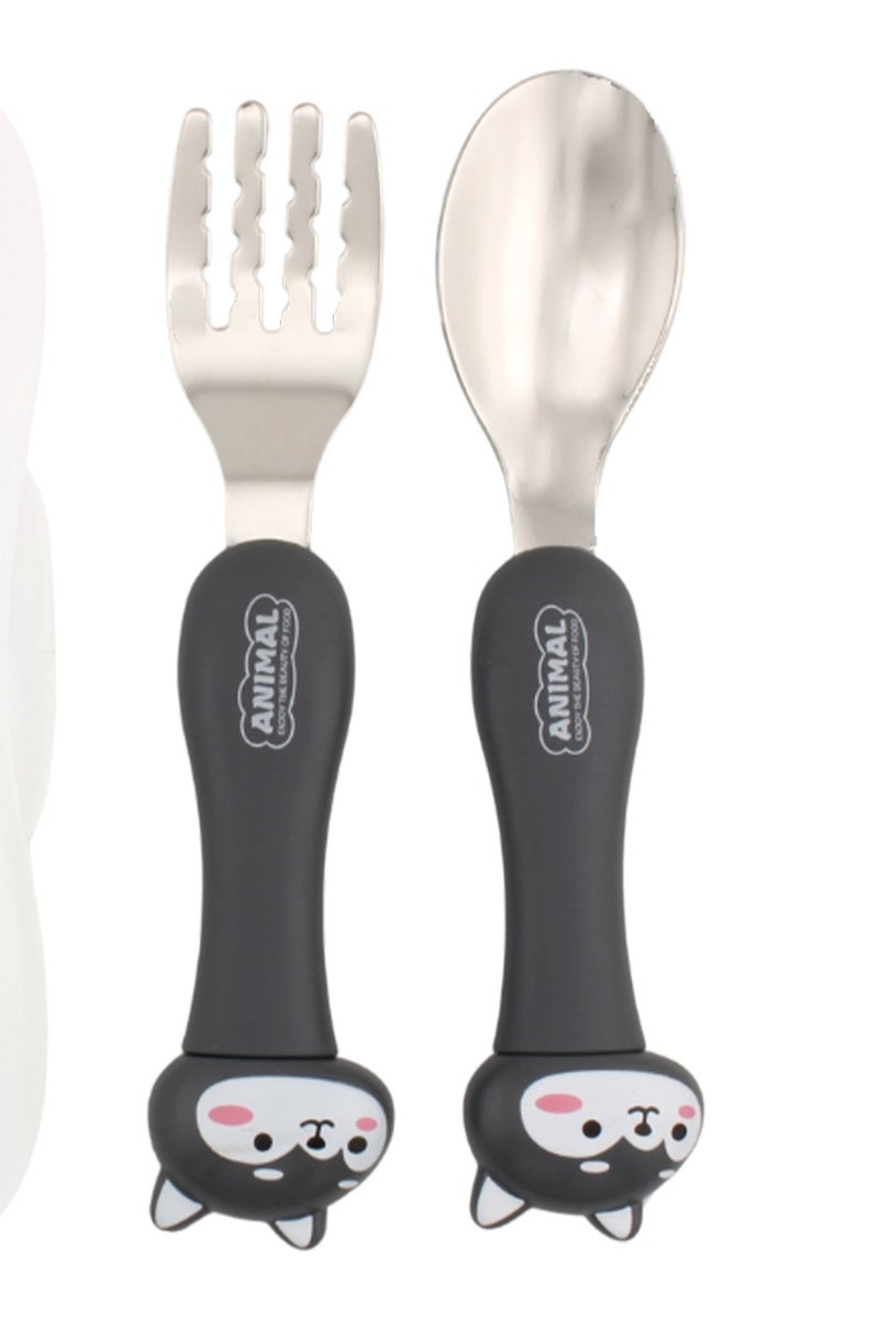 Brain Giggles Kids Stainless Steel 2 pcs Animal Tableware (Spoon and Fork) with Tavel Case - Grey - Image 1