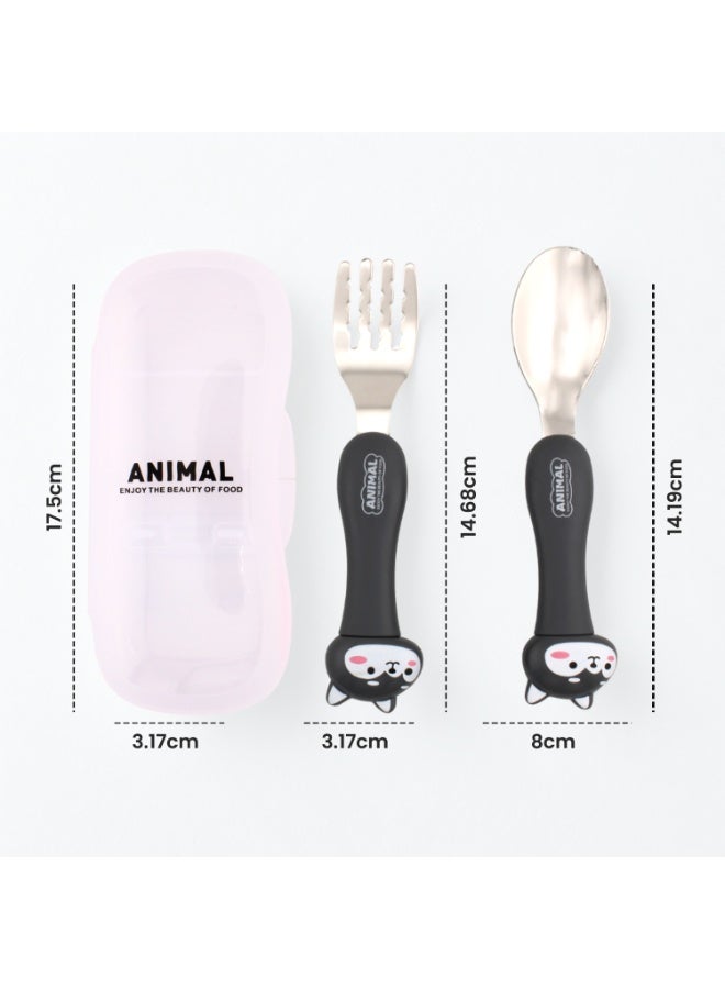 Brain Giggles Kids Stainless Steel 2 pcs Animal Tableware (Spoon and Fork) with Tavel Case - Grey - Image 4