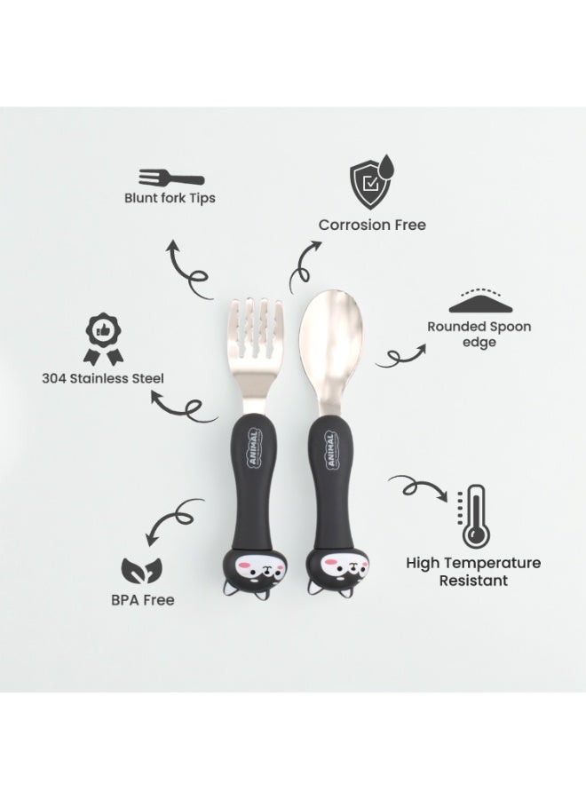 Brain Giggles Kids Stainless Steel 2 pcs Animal Tableware (Spoon and Fork) with Tavel Case - Grey - Image 2