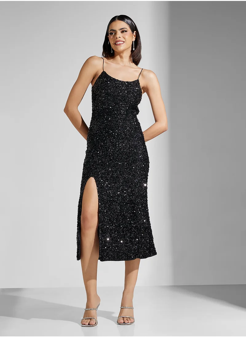 ايلا ليمتد اديشن Bodycon Shimmer Dress Wih Slit