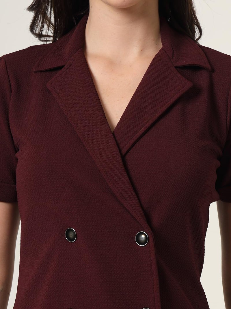 Style Quotient Women Solid Maroon Texture Polyester Regular Fit Semi Formal Blazer Dress - Image 2