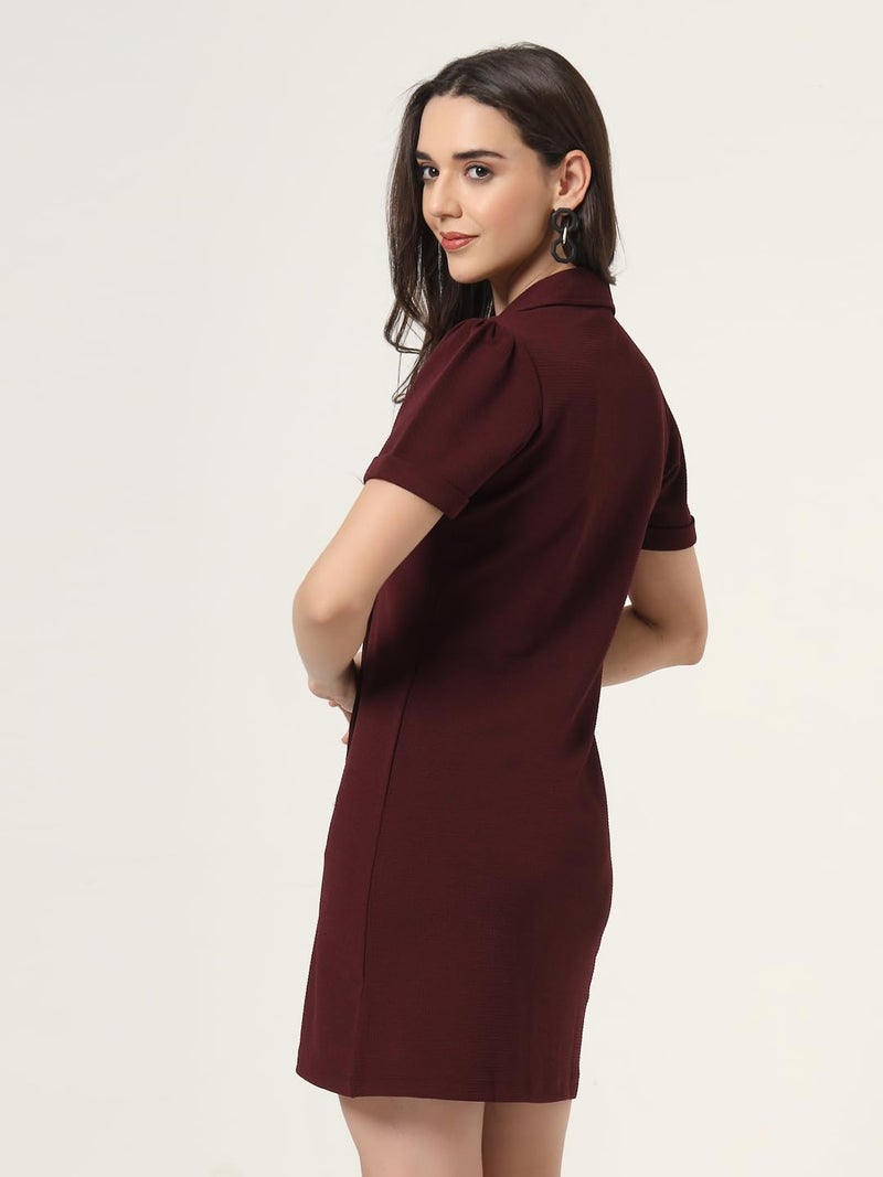 Style Quotient Women Solid Maroon Texture Polyester Regular Fit Semi Formal Blazer Dress - Image 4