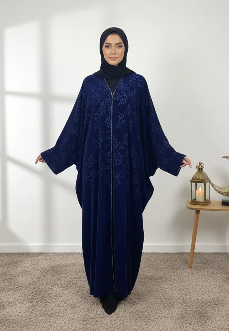 NUKHBAA  Blue velvet abaya-837 for Women | Best Price UAE
