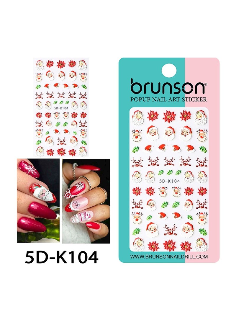 brunson Christmas Nail Art Stickers Snowflake Nail Decals 5D Stereoscopic Embossed Santa Claus Snowman