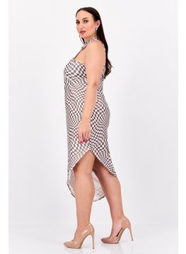 In the style Women Checkered Asymmetric Midi Dress, Brown  - Image 3