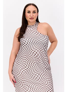 In the style Women Checkered Asymmetric Midi Dress, Brown  - Image 2