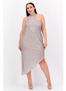 In the style Women Checkered Asymmetric Midi Dress, Brown  - Image 1