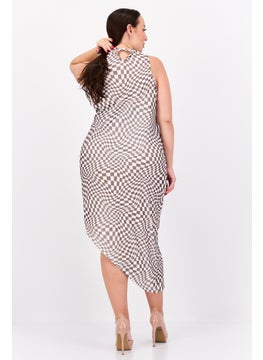In the style Women Checkered Asymmetric Midi Dress, Brown  - Image 4