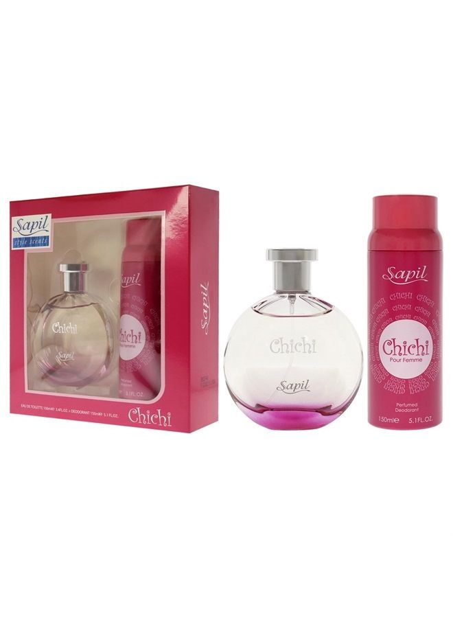 sapil شيتشي 3.4 أونصة بخاخ عطر، 5.1 أونصة مزيل عرق معطر للنساء مجموعة هدايا من قطعتين - Image 2