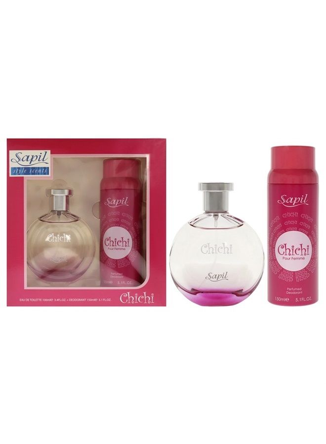 sapil شيتشي 3.4 أونصة بخاخ عطر، 5.1 أونصة مزيل عرق معطر للنساء مجموعة هدايا من قطعتين - Image 1