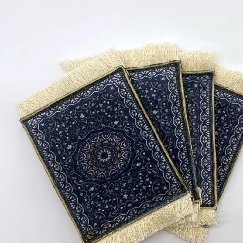 ART MOOD HOME Velvet & Leather Rug coaster Blue * Multicolors