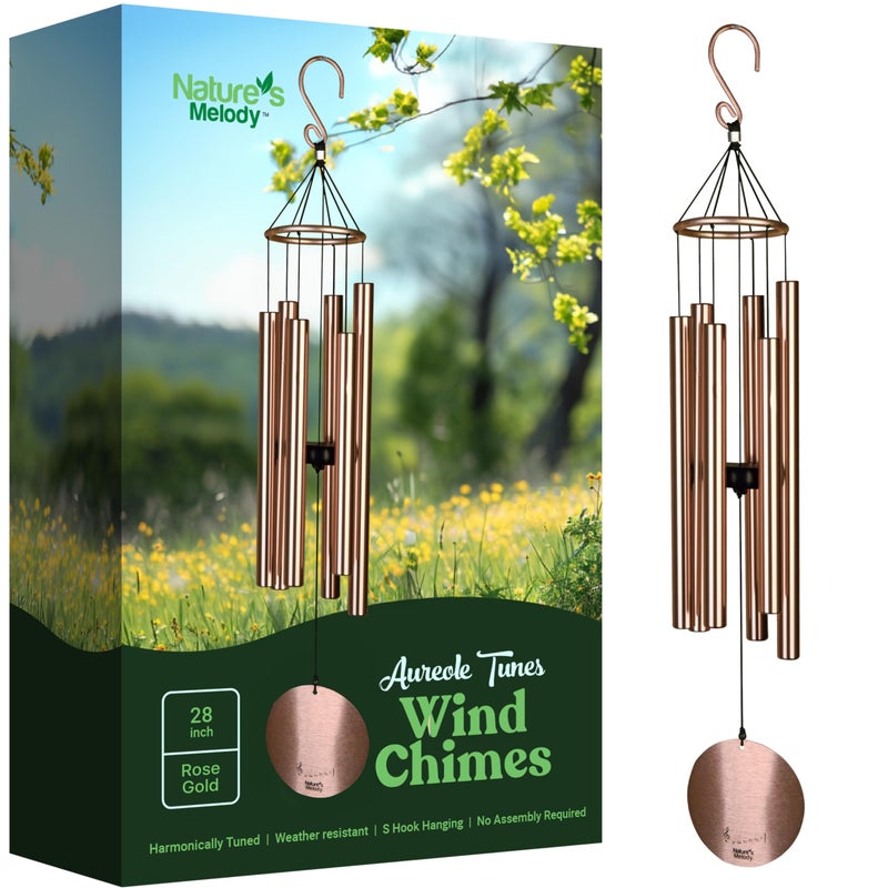 Natures Melody Aureole Tunes Wind Chimes Outdoor Windchime with 6 Tubes Tuned to B Pentatonic Scale 100 Rustproof Aluminum Powder Finish S Hook Hanger for Sympathy Memorial Gift or Zen Garden