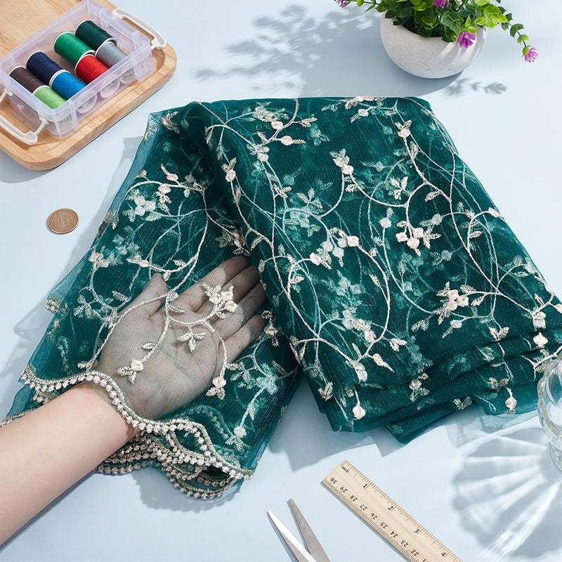 NBEADS 3 Yards Embroidered Flower Fabric, 51inch Wide Organza Embroidered Tulle Lace Fabric Mesh Lace Fabric for DIY Wedding Handmade Dress Supplies, Sea Green - Image 3