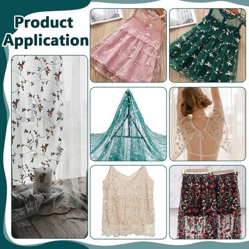 NBEADS 3 Yards Embroidered Flower Fabric, 51inch Wide Organza Embroidered Tulle Lace Fabric Mesh Lace Fabric for DIY Wedding Handmade Dress Supplies, Sea Green - Image 5