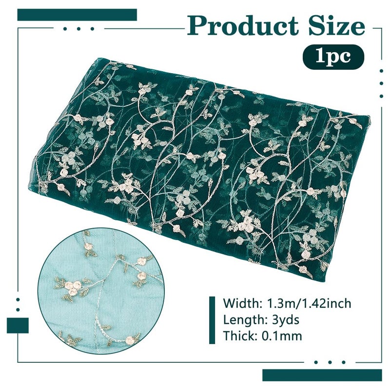 NBEADS 3 Yards Embroidered Flower Fabric, 51inch Wide Organza Embroidered Tulle Lace Fabric Mesh Lace Fabric for DIY Wedding Handmade Dress Supplies, Sea Green - Image 2