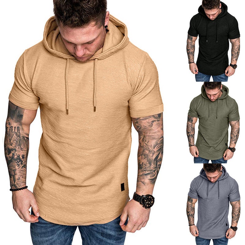 Summer Slim-fit Hooded Short-sleeved Large Size T-shirt Youth Fashion Hooded Sports Top for Men - Image 4