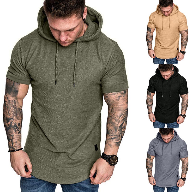 Summer Slim-fit Hooded Short-sleeved Large Size T-shirt Youth Fashion Hooded Sports Top for Men - Image 3