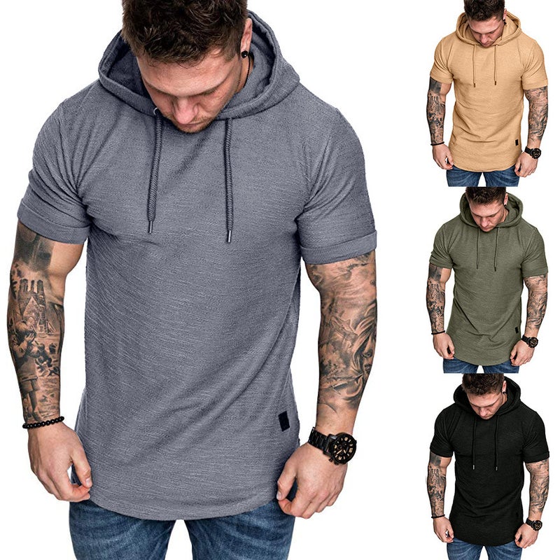 Summer Slim-fit Hooded Short-sleeved Large Size T-shirt Youth Fashion Hooded Sports Top for Men - Image 2