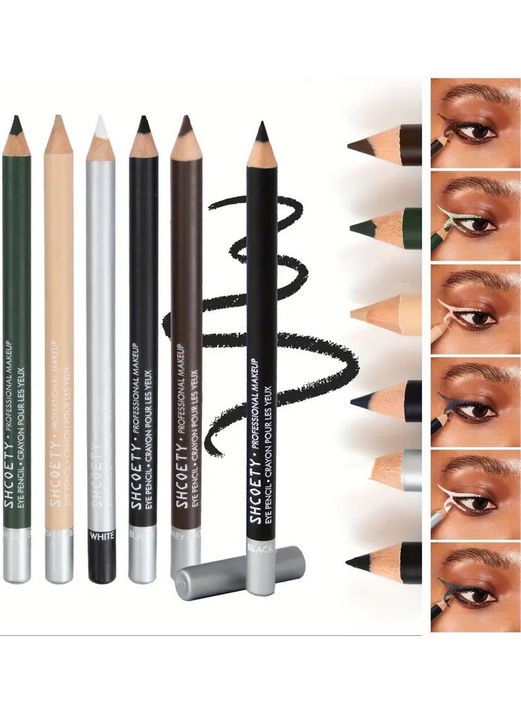 SHCOETY 6 قطع كحل طبيعي مقاوم للماء، يدوم طويلاً ومقاوم للعرق وصعب الإزالة، قلم دودة الحرير للنوم - Image 1