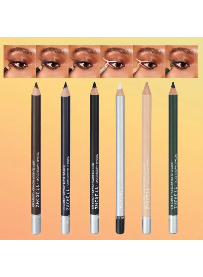 SHCOETY 6 قطع كحل طبيعي مقاوم للماء، يدوم طويلاً ومقاوم للعرق وصعب الإزالة، قلم دودة الحرير للنوم - Image 2