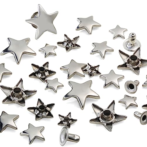 YORANYO 200 Sets Leather Rivets Kit Mixed Sizes Rivets for Leather Star Studs for Clothing Fabric Silver Rivets with Leather Crafting Rivet Tool for Repair Decorate Jackets Shoes Bags Belts Purse - Image 4