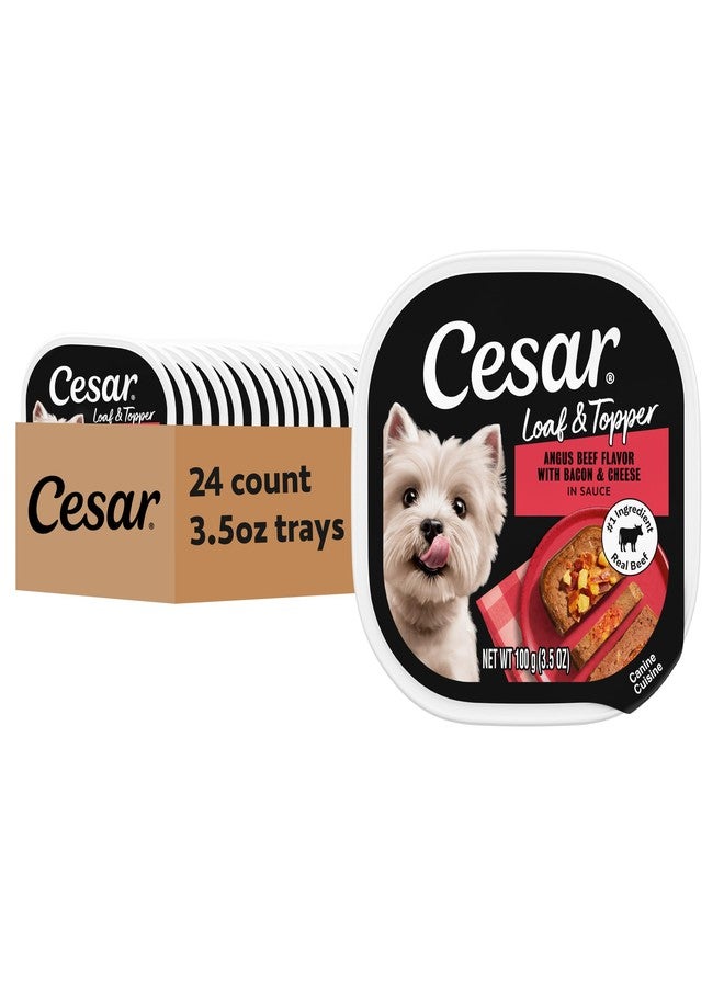 Cesar Loaf & Topper in Sauce Wet Dog Food Angus Beef Flavor with Bacon & Cheese, 3.5 oz. Easy Peel Trays, 24 Count (Pack of 1) - Image 1