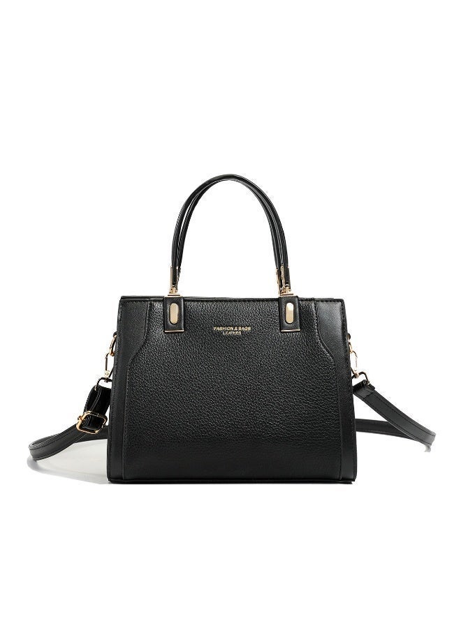 Women's Black Satchel Handbag with Detachable Shoulder Strap & Gold-Tone  Hardware - Image 1