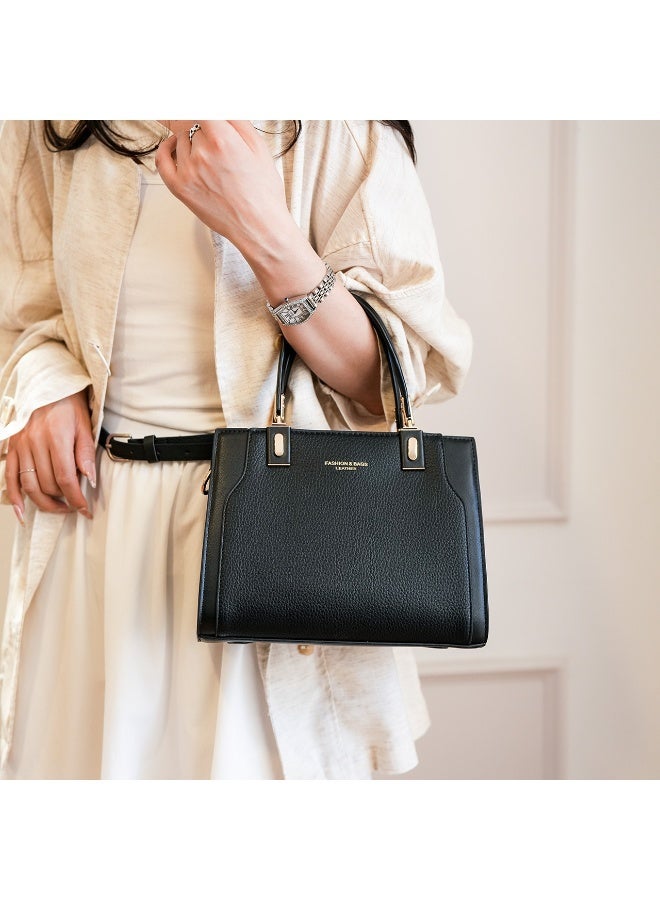 Women's Black Satchel Handbag with Detachable Shoulder Strap & Gold-Tone  Hardware - Image 3