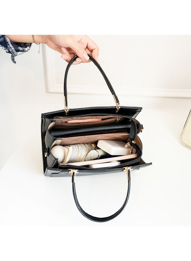 Women's Black Satchel Handbag with Detachable Shoulder Strap & Gold-Tone  Hardware - Image 2