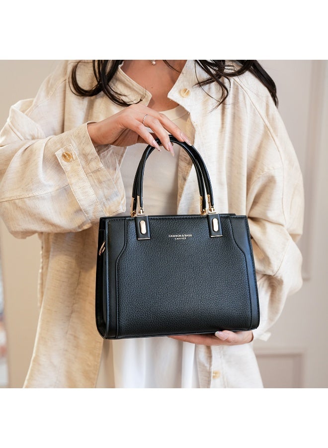 Women's Black Satchel Handbag with Detachable Shoulder Strap & Gold-Tone  Hardware - Image 4