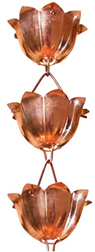 Monarch Rain Chains Pure Copper Lotus Rain Chain, 8.5 ft Decorative Rain Catcher Chain for Gutters, Large Rain Chains for Outside, Rain Gutter Replacement Downspout - Image 1