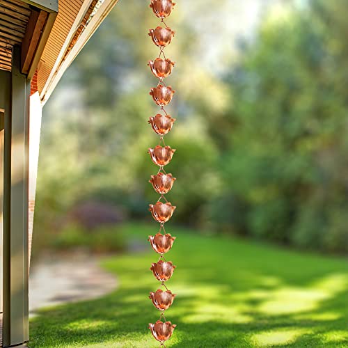 Monarch Rain Chains Pure Copper Lotus Rain Chain, 8.5 ft Decorative Rain Catcher Chain for Gutters, Large Rain Chains for Outside, Rain Gutter Replacement Downspout - Image 4