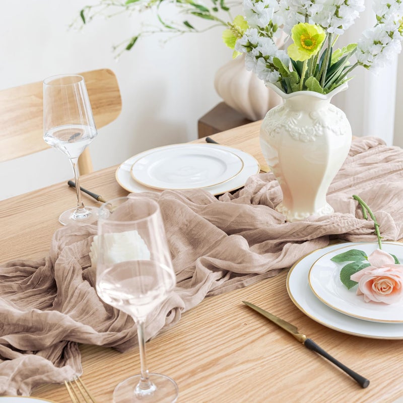 اسيم Asee'm 6pcs Table Table Runner Cheesecloth 10ft عارية Pink Boho Gauze Fabric Rustic Cheer Commit Runners لحفل حفل زفاف الزفاف - Image 5
