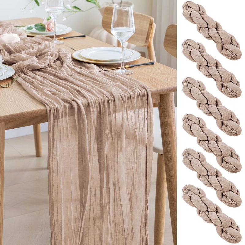 اسيم Asee'm 6pcs Table Table Runner Cheesecloth 10ft عارية Pink Boho Gauze Fabric Rustic Cheer Commit Runners لحفل حفل زفاف الزفاف - Image 1