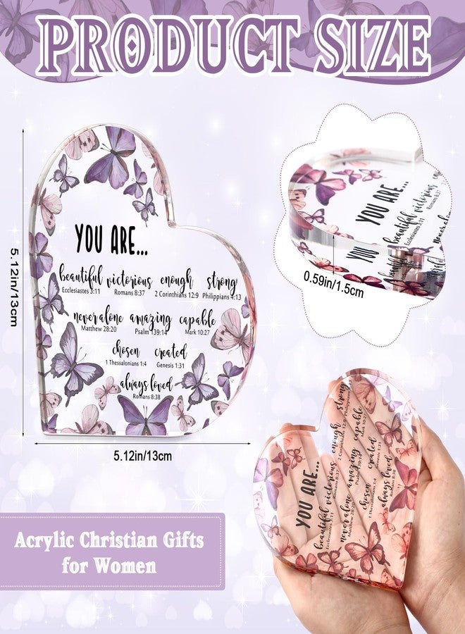 Lineshading Christian Gifts for Women, Purple Desk Decor Inspirational Butterfly Heart Acrylic Christian Table Centerpiece for Women Mom Wife Coworker Friends Home Office Religious Decor - Image 2