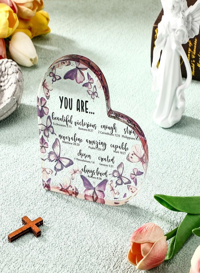 Lineshading Christian Gifts for Women, Purple Desk Decor Inspirational Butterfly Heart Acrylic Christian Table Centerpiece for Women Mom Wife Coworker Friends Home Office Religious Decor - Image 4