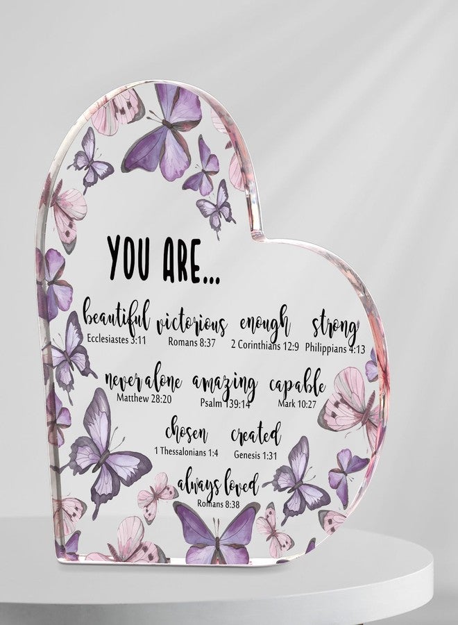 Lineshading Christian Gifts for Women, Purple Desk Decor Inspirational Butterfly Heart Acrylic Christian Table Centerpiece for Women Mom Wife Coworker Friends Home Office Religious Decor - Image 1
