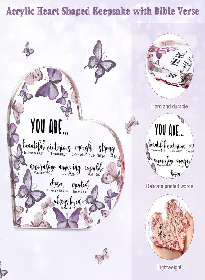 Lineshading Christian Gifts for Women, Purple Desk Decor Inspirational Butterfly Heart Acrylic Christian Table Centerpiece for Women Mom Wife Coworker Friends Home Office Religious Decor - Image 3