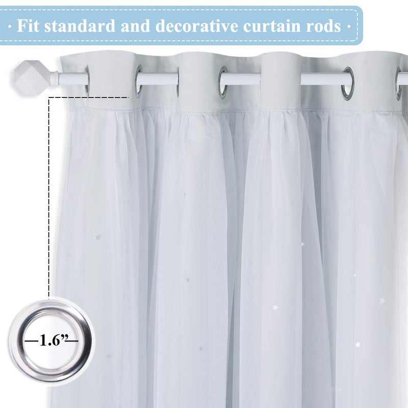 NICETOWN Nursery Bedroom Curtains 63 inch Length, Room Darkening Starry Drapes Overlapped with White Sheer for Kids/Thanksgiving Present (52" Wide, Greyish White, 4 Tie Backs Included) - Image 3