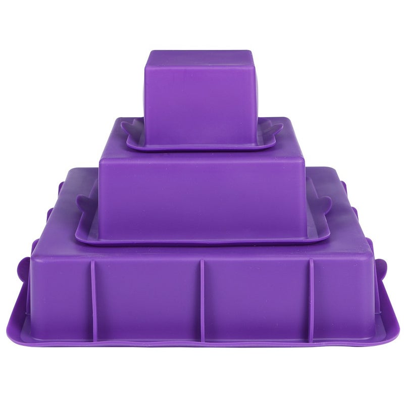Webake Square Cake Pan Set Silicone Cake Mold Baking Pans for 3 Tier Cake Layer Tin 9 Inch 6 Inch 3 Inch for Birthday Wedding Anniversary
