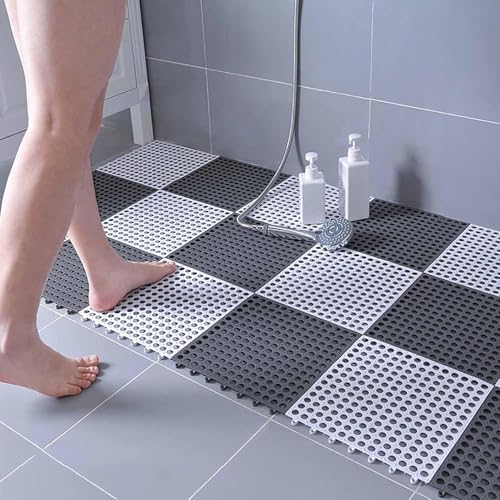 REDMART Interlocking Floor Tiles with Drain Holes Soft PVC Non Slip Shower Floor Mat Modular Interlocking Cushion Mat for Drain, Pool, Patio, Balcony, Kennel, Poultry, Floor Grid (16) - Image 1