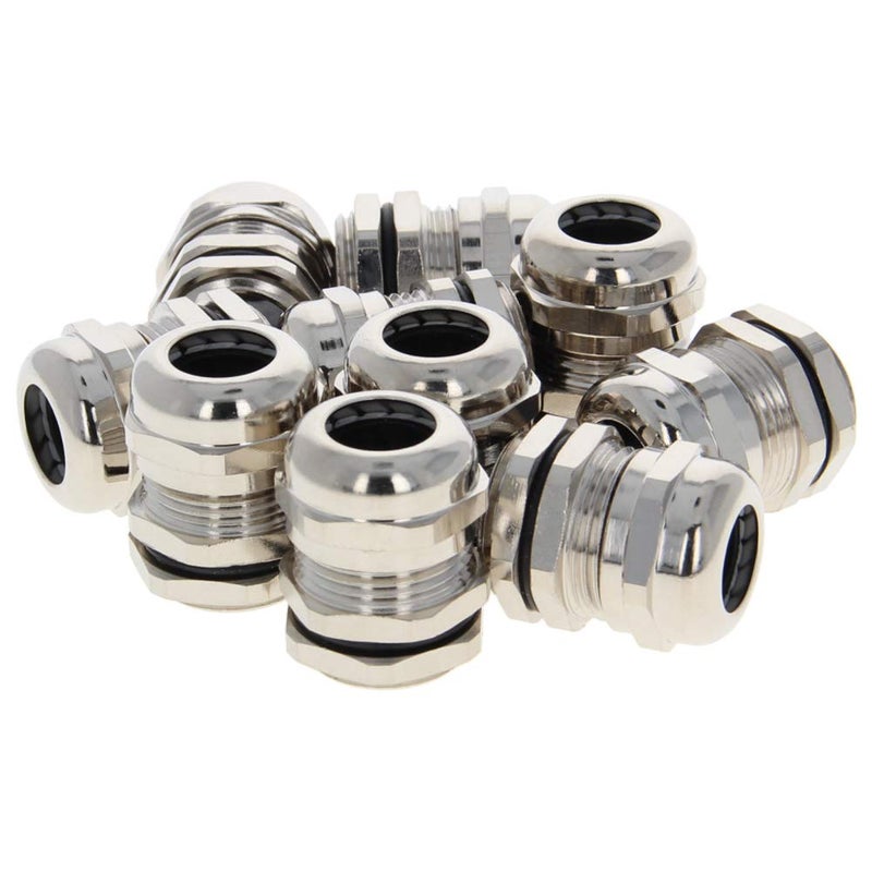Fielect 10Pcs Metal Waterproof M20 Cable Glands Joints Adjustable Connector Silver for 612mm Dia Cable