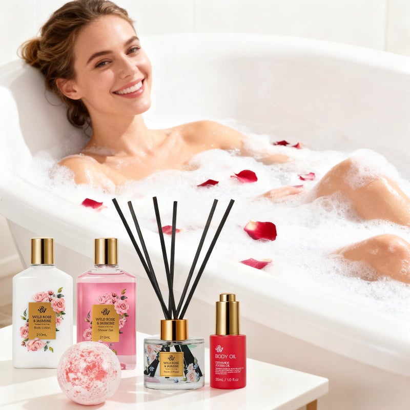 RA ROSA ACCA 35 Pcs Mother's Day Gift, Red Rose Bath and Body Basket Gift for Women, Face Skin Care Kit, Home Spa Self Care Basket, Diffuser, Necklace, Birthday, Christmas, Anniversary, Mom, Wife - Image 3
