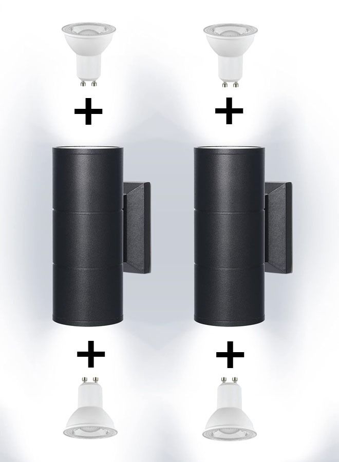 ALNAJM Lighting UP Down Wall Light Outdoor IP65 Waterproof Double LED GU10 Fixtures Round Black 2 Pcs With 4 GU10 - Image 1