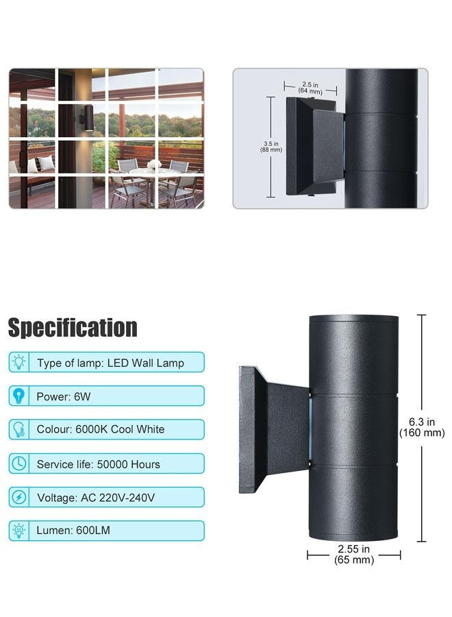 ALNAJM Lighting UP Down Wall Light Outdoor IP65 Waterproof Double LED GU10 Fixtures Round Black 2 Pcs With 4 GU10 - Image 5