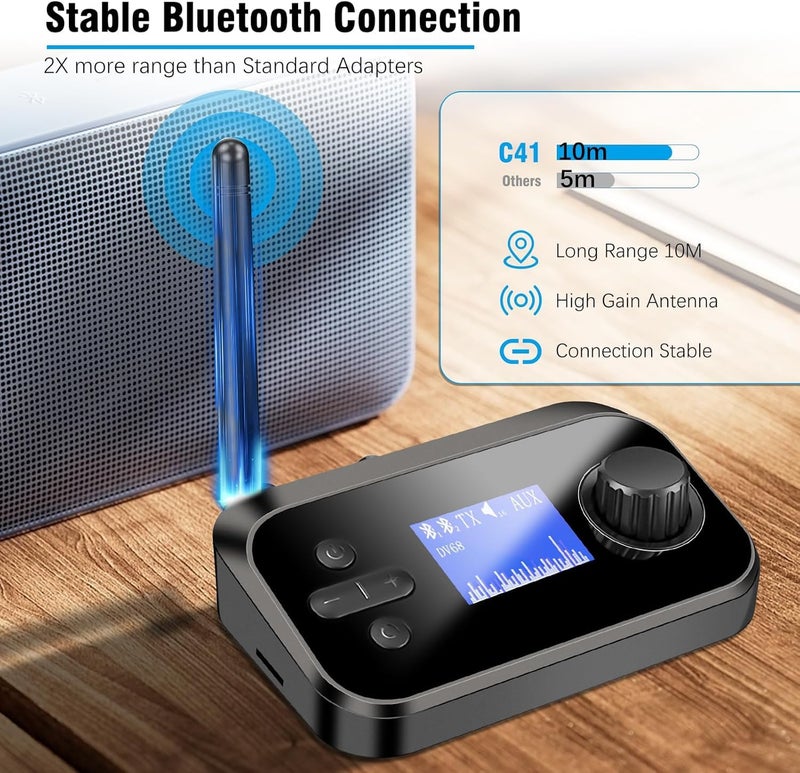 Tobo Bluetooth Receiver and Transmitter, Bluetooth 5.3, Support 2 Headsets Simultaneously, 3.5mm AUX, Optical, Coaxial, TF Card Plug-Play, for TV/PC/Home Stereo/Headset/Speaker/Mp3/Mp4 (C41) - Image 2