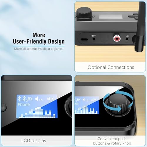 Tobo Bluetooth Receiver and Transmitter, Bluetooth 5.3, Support 2 Headsets Simultaneously, 3.5mm AUX, Optical, Coaxial, TF Card Plug-Play, for TV/PC/Home Stereo/Headset/Speaker/Mp3/Mp4 (C41) - Image 3